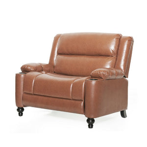 English Elm 50 Inch Wide PU Leather Pushback Recliner with Dual Cup Holders for Living Room Brown N763P449960D