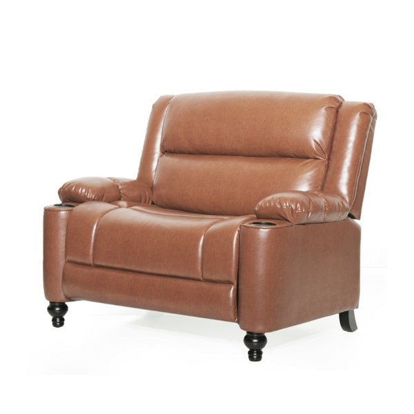 English Elm 50 Inch Wide PU Leather Pushback Recliner with Dual Cup Holders for Living Room Brown N763P449960D