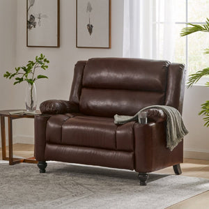 English Elm 50 Inch Wide PU Leather Pushback Recliner with Dual Cup Holders for Living Room Walnut N763P449960W