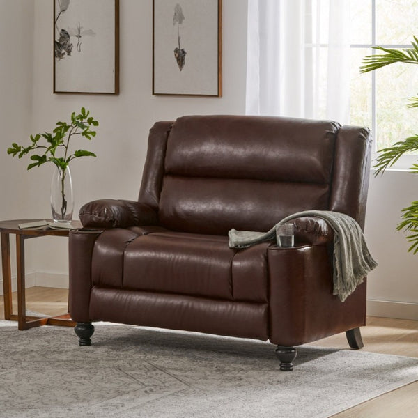 English Elm 50 Inch Wide PU Leather Pushback Recliner with Dual Cup Holders for Living Room Walnut N763P449960W