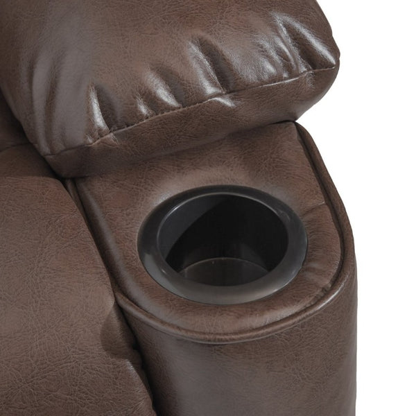 English Elm 50 Inch Wide PU Leather Pushback Recliner with Dual Cup Holders for Living Room Walnut N763P449960W