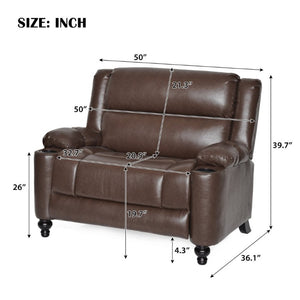English Elm 50 Inch Wide PU Leather Pushback Recliner with Dual Cup Holders for Living Room Walnut N763P449960W