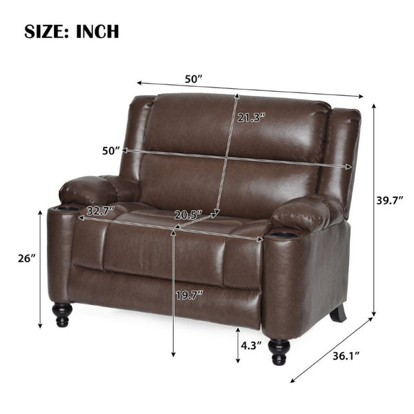 English Elm 50 Inch Wide PU Leather Pushback Recliner with Dual Cup Holders for Living Room Walnut N763P449960W