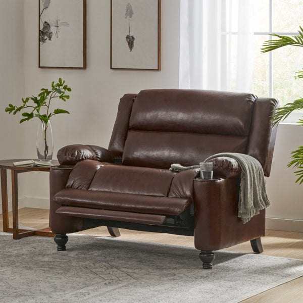 English Elm 50 Inch Wide PU Leather Pushback Recliner with Dual Cup Holders for Living Room Walnut N763P449960W
