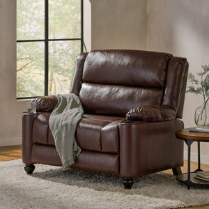 English Elm 50 Inch Wide PU Leather Pushback Recliner with Dual Cup Holders for Living Room Walnut N763P449960W