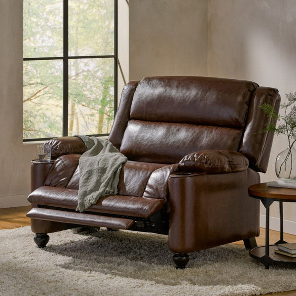 English Elm 50 Inch Wide PU Leather Pushback Recliner with Dual Cup Holders for Living Room Walnut N763P449960W