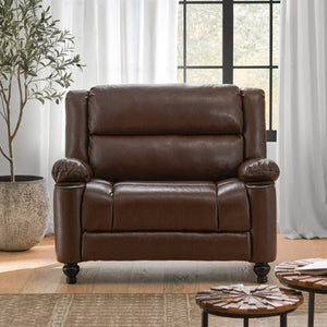 English Elm 50 Inch Wide PU Leather Pushback Recliner with Dual Cup Holders for Living Room Walnut N763P449960W