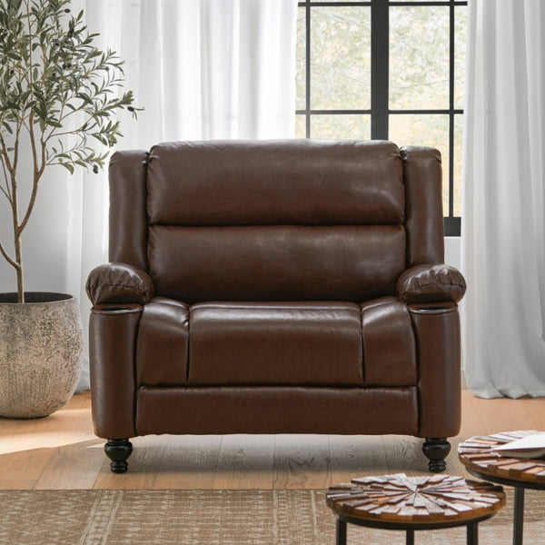 English Elm 50 Inch Wide PU Leather Pushback Recliner with Dual Cup Holders for Living Room Walnut N763P449960W