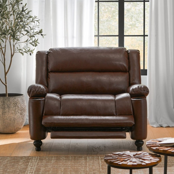 English Elm 50 Inch Wide PU Leather Pushback Recliner with Dual Cup Holders for Living Room Walnut N763P449960W