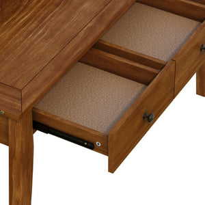 English Elm Console Table with Three Drawers and Display Shelf Pine Legs Modern Entryway Storage Brown N763P450053D