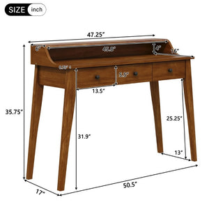 English Elm Console Table with Three Drawers and Display Shelf Pine Legs Modern Entryway Storage Brown N763P450053D