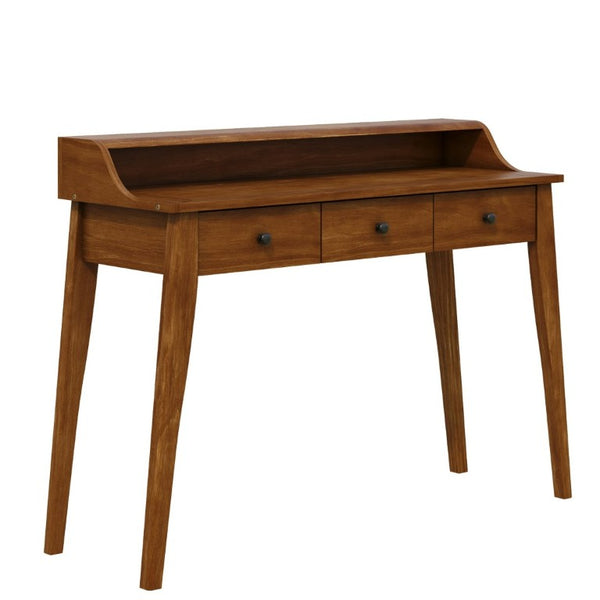 English Elm Console Table with Three Drawers and Display Shelf Pine Legs Modern Entryway Storage Brown N763P450053D