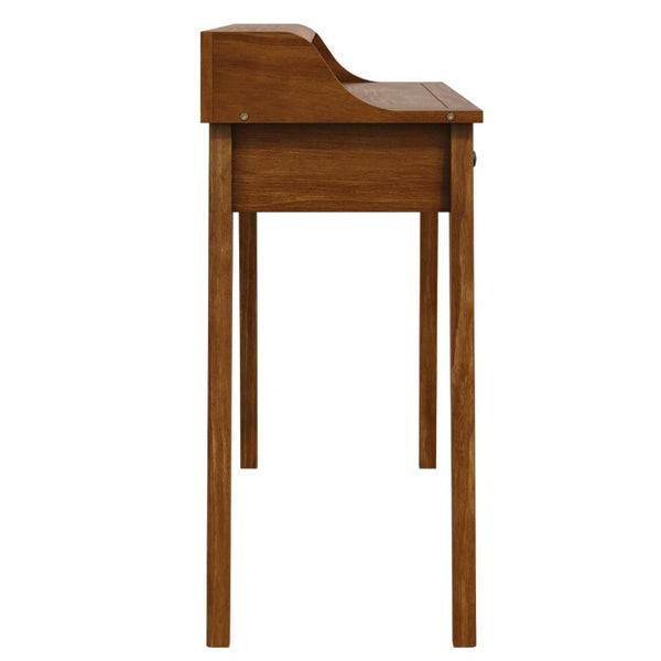 English Elm Console Table with Three Drawers and Display Shelf Pine Legs Modern Entryway Storage Brown N763P450053D