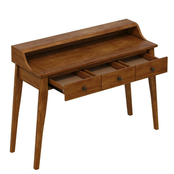 English Elm Console Table with Three Drawers and Display Shelf Pine Legs Modern Entryway Storage Brown N763P450053D