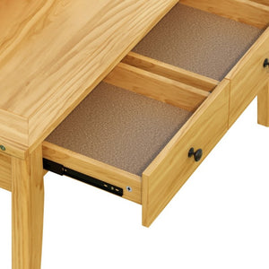 English Elm Console Table with Three Drawers and Display Shelf Pine Legs Modern Entryway Storage Natural N763P450053N
