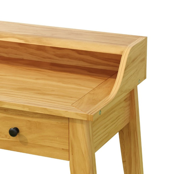 English Elm Console Table with Three Drawers and Display Shelf Pine Legs Modern Entryway Storage Natural N763P450053N
