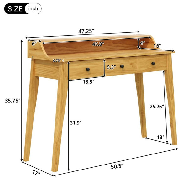 English Elm Console Table with Three Drawers and Display Shelf Pine Legs Modern Entryway Storage Natural N763P450053N