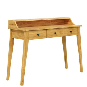 English Elm Console Table with Three Drawers and Display Shelf Pine Legs Modern Entryway Storage Natural N763P450053N
