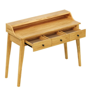 English Elm Console Table with Three Drawers and Display Shelf Pine Legs Modern Entryway Storage Natural N763P450053N