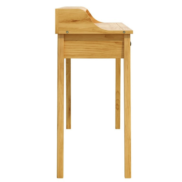 English Elm Console Table with Three Drawers and Display Shelf Pine Legs Modern Entryway Storage Natural N763P450053N