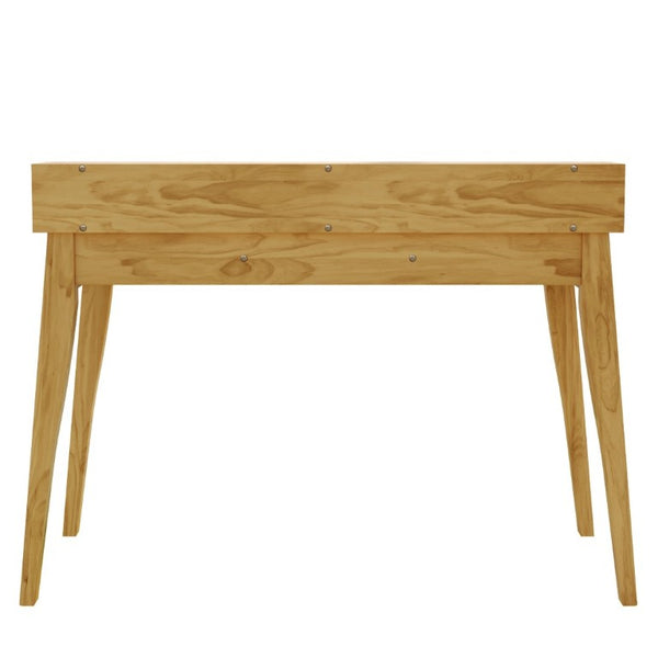English Elm Console Table with Three Drawers and Display Shelf Pine Legs Modern Entryway Storage Natural N763P450053N