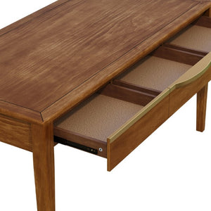 English Elm 59 Inch Modern Writing Desk with Three Drawers Tapered Pine Legs Warm Wood Finish Brown N763P450224D
