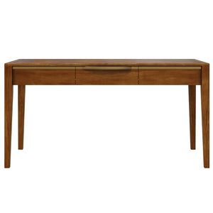 English Elm 59 Inch Modern Writing Desk with Three Drawers Tapered Pine Legs Warm Wood Finish Brown N763P450224D