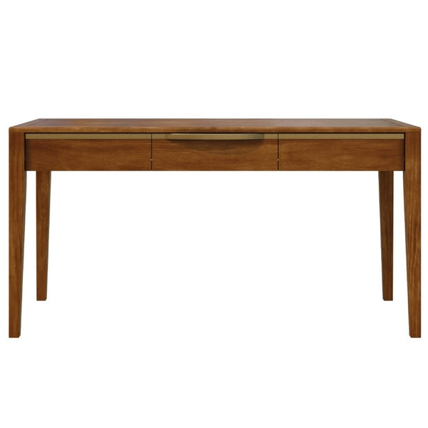 English Elm 59 Inch Modern Writing Desk with Three Drawers Tapered Pine Legs Warm Wood Finish Brown N763P450224D