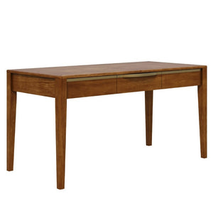 English Elm 59 Inch Modern Writing Desk with Three Drawers Tapered Pine Legs Warm Wood Finish Brown N763P450224D
