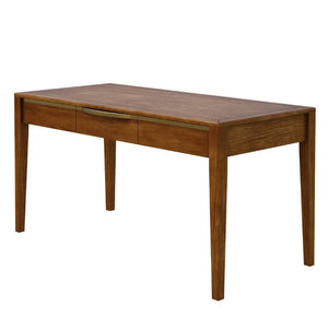 English Elm 59 Inch Modern Writing Desk with Three Drawers Tapered Pine Legs Warm Wood Finish Brown N763P450224D