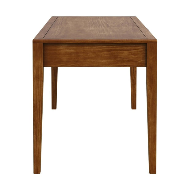 English Elm 59 Inch Modern Writing Desk with Three Drawers Tapered Pine Legs Warm Wood Finish Brown N763P450224D