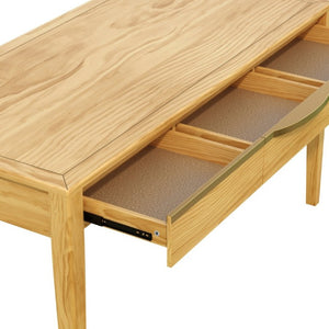 English Elm 59 Inch Modern Writing Desk with Three Drawers Tapered Pine Legs Warm Wood Finish Natural N763P450224N