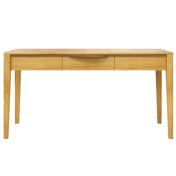 English Elm 59 Inch Modern Writing Desk with Three Drawers Tapered Pine Legs Warm Wood Finish Natural N763P450224N