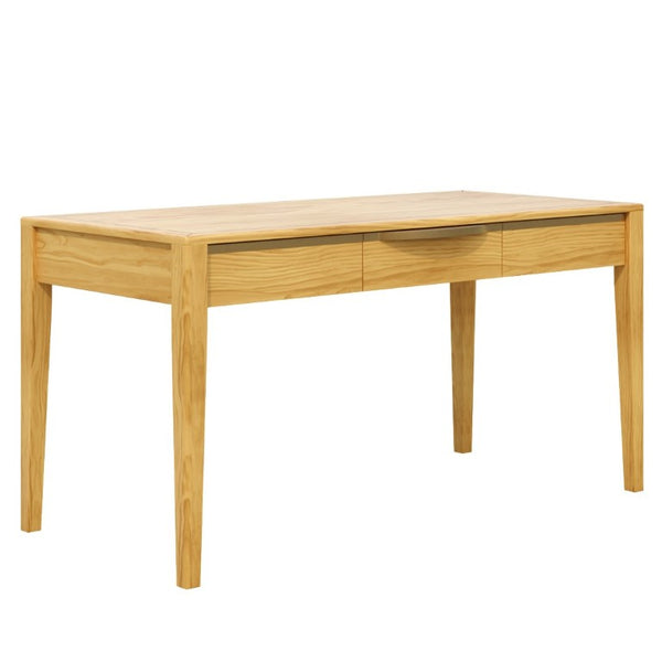 English Elm 59 Inch Modern Writing Desk with Three Drawers Tapered Pine Legs Warm Wood Finish Natural N763P450224N