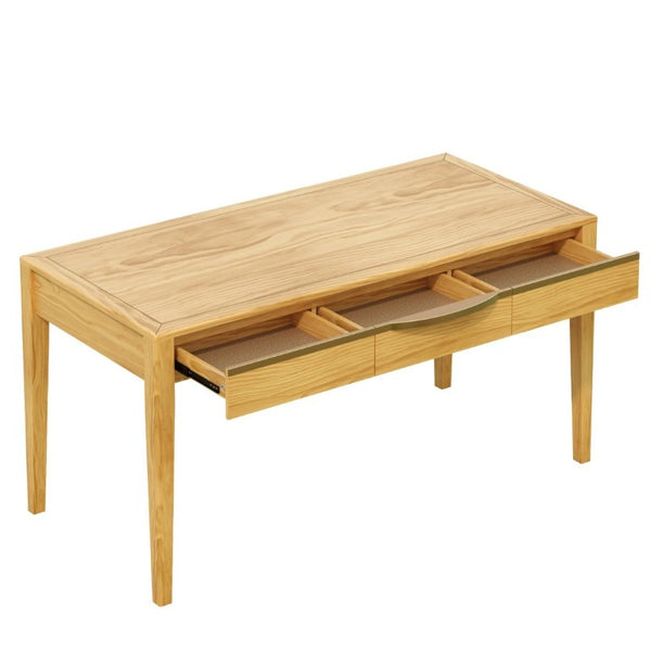 English Elm 59 Inch Modern Writing Desk with Three Drawers Tapered Pine Legs Warm Wood Finish Natural N763P450224N