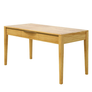 English Elm 59 Inch Modern Writing Desk with Three Drawers Tapered Pine Legs Warm Wood Finish Natural N763P450224N