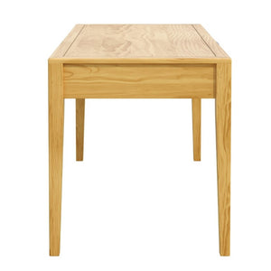English Elm 59 Inch Modern Writing Desk with Three Drawers Tapered Pine Legs Warm Wood Finish Natural N763P450224N