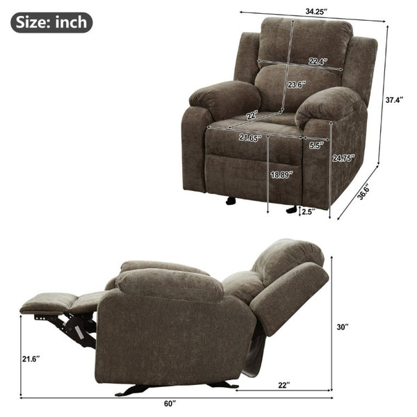 English Elm Manual Recliner Armchair Chenille Upholstered Three Position Lounge Seat for Living Room Brown N763P458102D