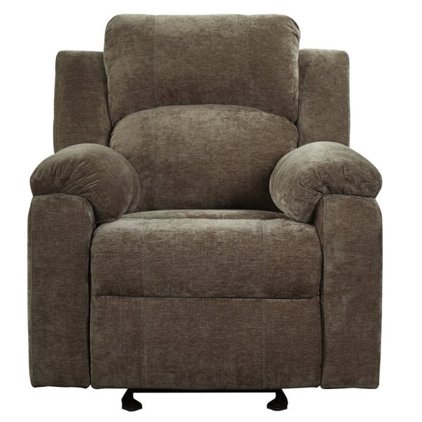 English Elm Manual Recliner Armchair Chenille Upholstered Three Position Lounge Seat for Living Room Brown N763P458102D