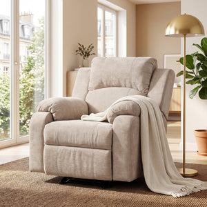 English Elm Manual Recliner Armchair Chenille Upholstered Three Position Lounge Seat for Living Room Oatmeal N763P458102O