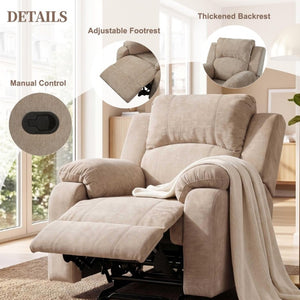 English Elm Manual Recliner Armchair Chenille Upholstered Three Position Lounge Seat for Living Room Oatmeal N763P458102O