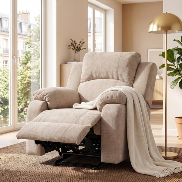English Elm Manual Recliner Armchair Chenille Upholstered Three Position Lounge Seat for Living Room Oatmeal N763P458102O
