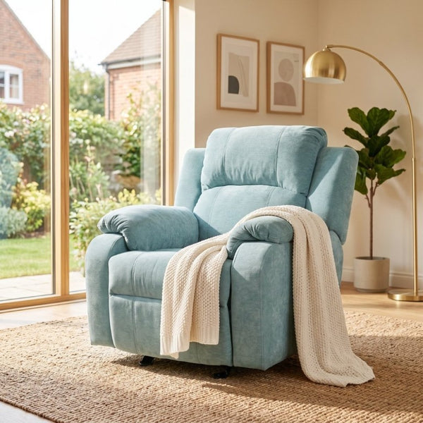 English Elm Manual Recliner Armchair Chenille Upholstered Three Position Lounge Seat for Living Room Teal N763P458102T