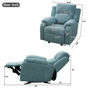 English Elm Manual Recliner Armchair Chenille Upholstered Three Position Lounge Seat for Living Room Teal N763P458102T