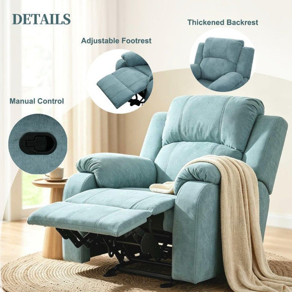 English Elm Manual Recliner Armchair Chenille Upholstered Three Position Lounge Seat for Living Room Teal N763P458102T