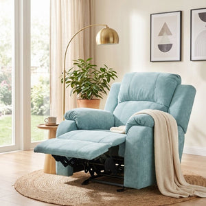 English Elm Manual Recliner Armchair Chenille Upholstered Three Position Lounge Seat for Living Room Teal N763P458102T