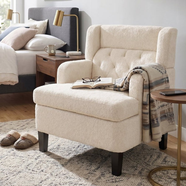 English Elm Upholstered Button Tufted Accent Chair with Plush Fabric for Living Room Comfort Beige N763P459472A