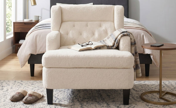 English Elm Upholstered Button Tufted Accent Chair with Plush Fabric for Living Room Comfort Beige N763P459472A