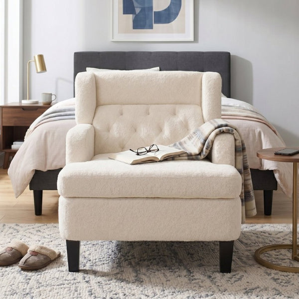 English Elm Upholstered Button Tufted Accent Chair with Plush Fabric for Living Room Comfort Beige N763P459472A