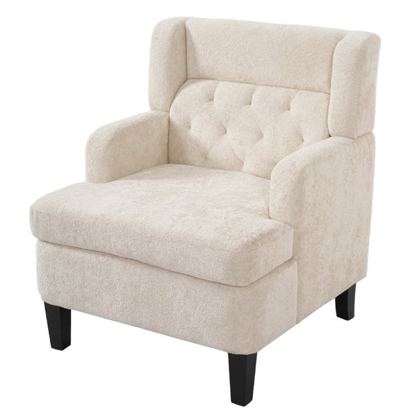 English Elm Upholstered Button Tufted Accent Chair with Plush Fabric for Living Room Comfort Beige N763P459472A